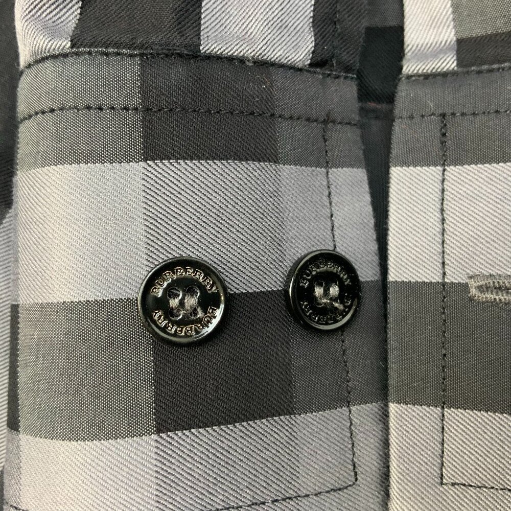 Burberry London Charcoal Gray Check Cotton Button Down Shirt Sz 16/34-35 - Picture 15 of 16
